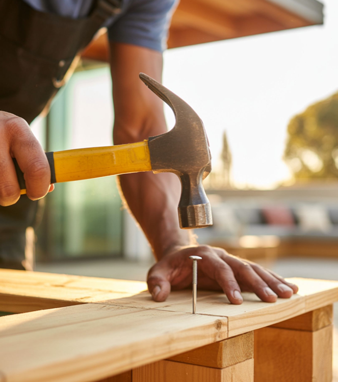 spijker in een houten plank slaan